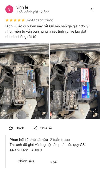 Đánh giá từ khách hàng mua bình ắc quy ô tô GS tại acquygs.com.vn