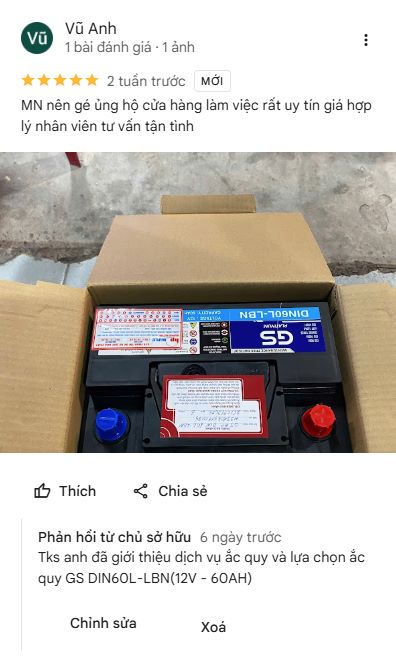Đánh giá từ khách hàng mua bình ắc quy ô tô GS tại acquygs.com.vn