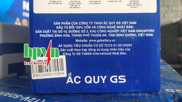 Ngày sản xuất bình ắc quy GS trên tem Barcode ở vỏ hộp