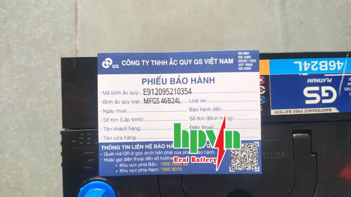 Ngày sản xuất bình ắc quy GS trên phiếu bảo hành